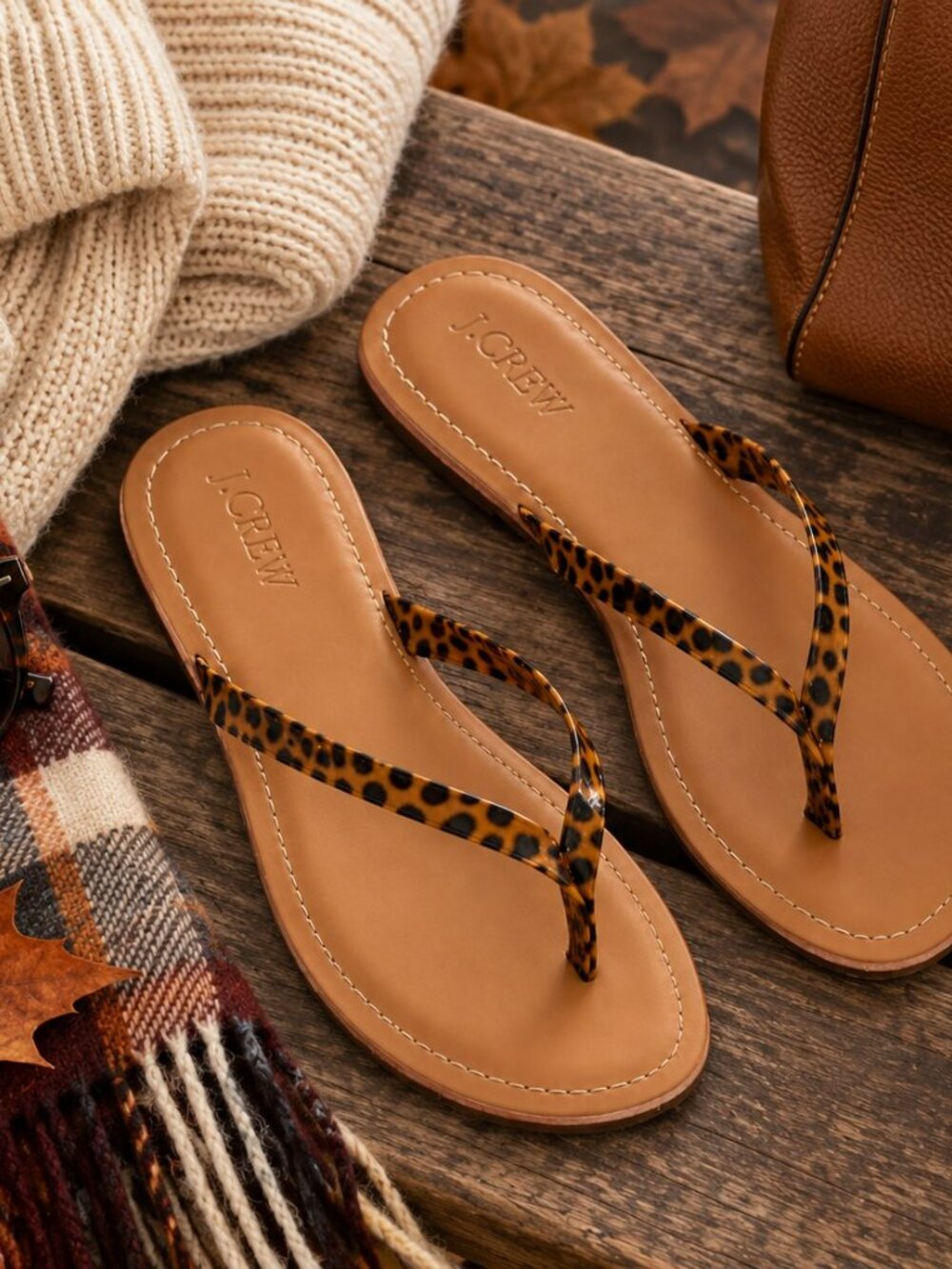 J.Crew Factory Tortoise Flip Flops Sandals Size 8 Resort Cruise Vacation